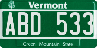 VT license plate ABD533