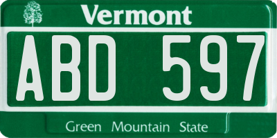 VT license plate ABD597