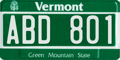VT license plate ABD801