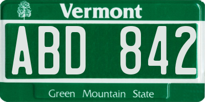 VT license plate ABD842