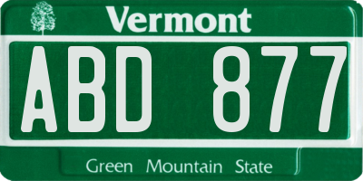 VT license plate ABD877