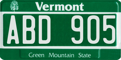 VT license plate ABD905