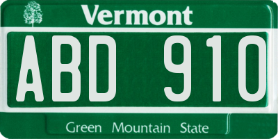 VT license plate ABD910