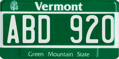 VT license plate ABD920