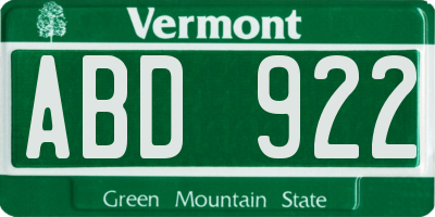 VT license plate ABD922