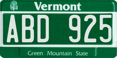 VT license plate ABD925