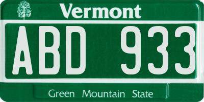 VT license plate ABD933