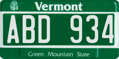 VT license plate ABD934