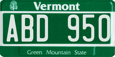 VT license plate ABD950