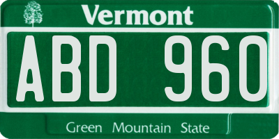 VT license plate ABD960