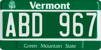 VT license plate ABD967