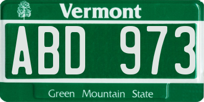 VT license plate ABD973