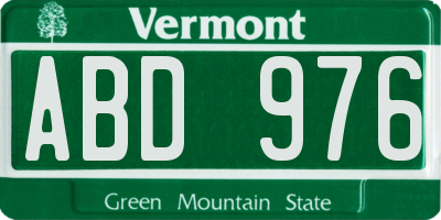 VT license plate ABD976