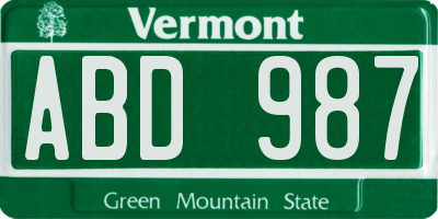 VT license plate ABD987