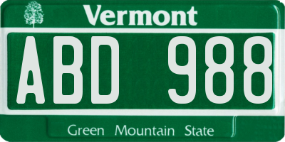 VT license plate ABD988