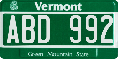VT license plate ABD992