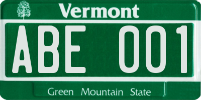 VT license plate ABE001