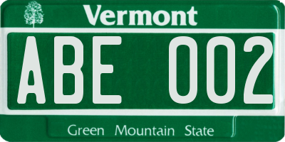 VT license plate ABE002