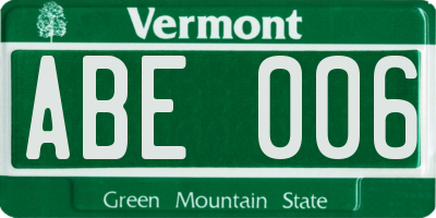 VT license plate ABE006