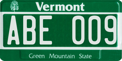 VT license plate ABE009