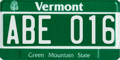 VT license plate ABE016