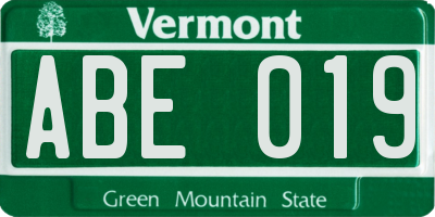VT license plate ABE019