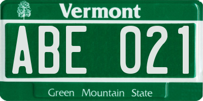VT license plate ABE021