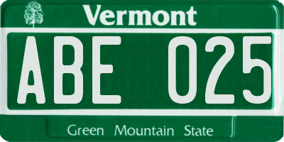 VT license plate ABE025