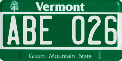 VT license plate ABE026
