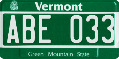 VT license plate ABE033