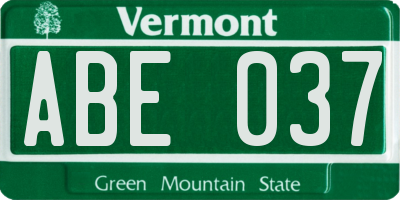 VT license plate ABE037