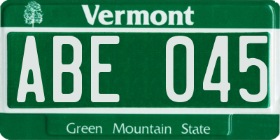 VT license plate ABE045