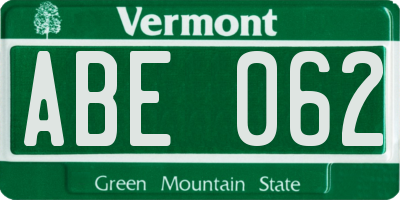 VT license plate ABE062