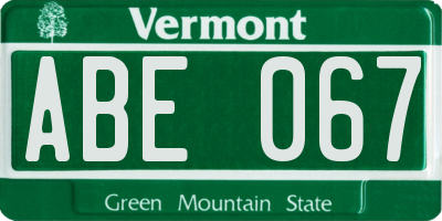 VT license plate ABE067