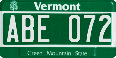 VT license plate ABE072