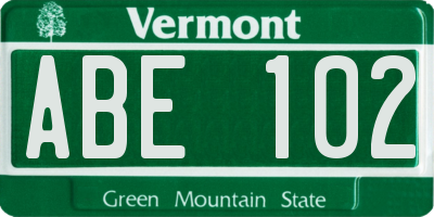 VT license plate ABE102