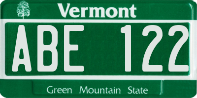 VT license plate ABE122