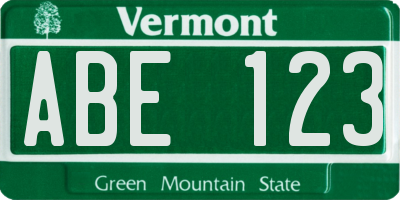 VT license plate ABE123