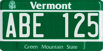 VT license plate ABE125