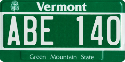 VT license plate ABE140