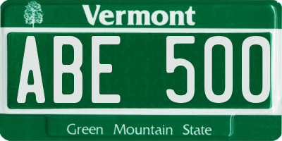 VT license plate ABE500