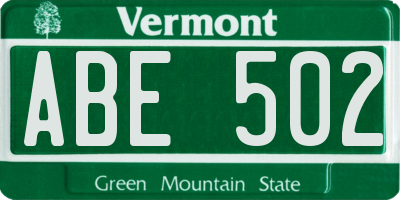 VT license plate ABE502