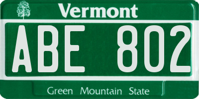 VT license plate ABE802