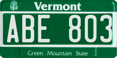 VT license plate ABE803