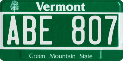 VT license plate ABE807