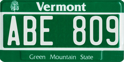 VT license plate ABE809