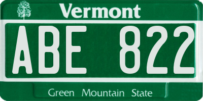 VT license plate ABE822