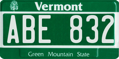 VT license plate ABE832