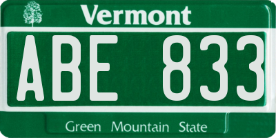 VT license plate ABE833