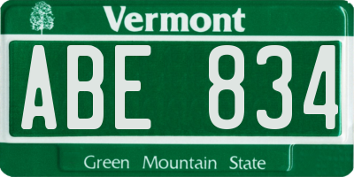 VT license plate ABE834